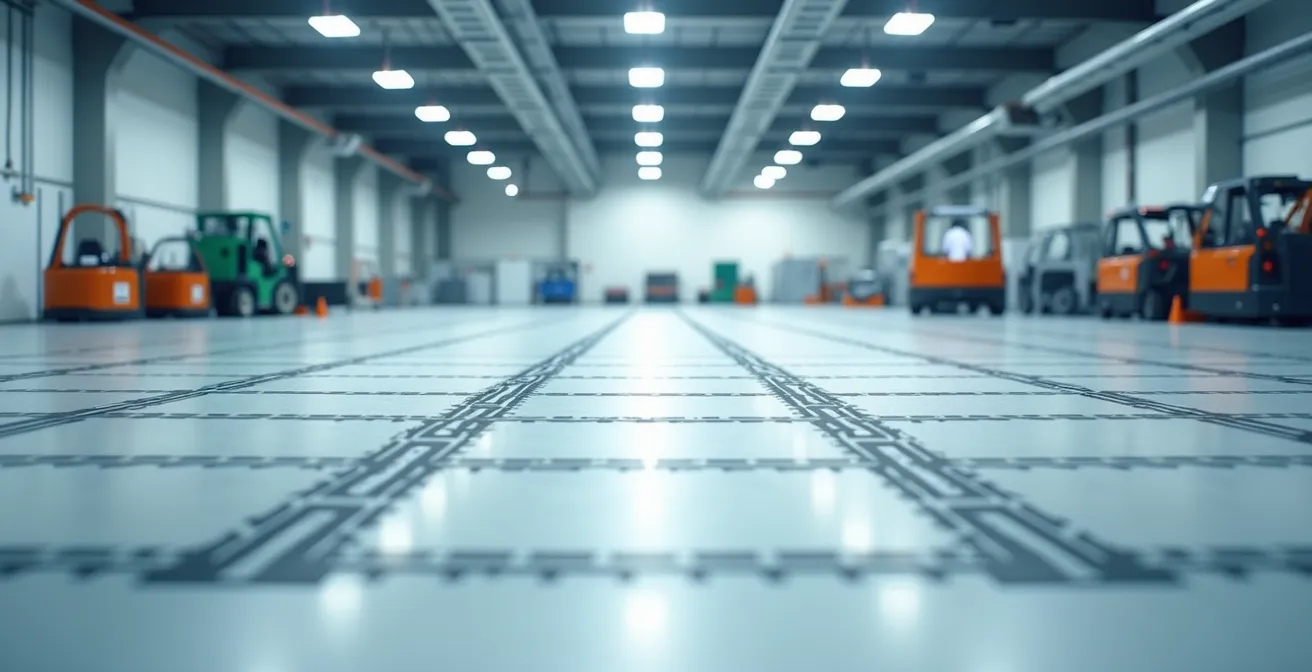 Wide shot of modern electronics facility showing comprehensive ESD protection implementation